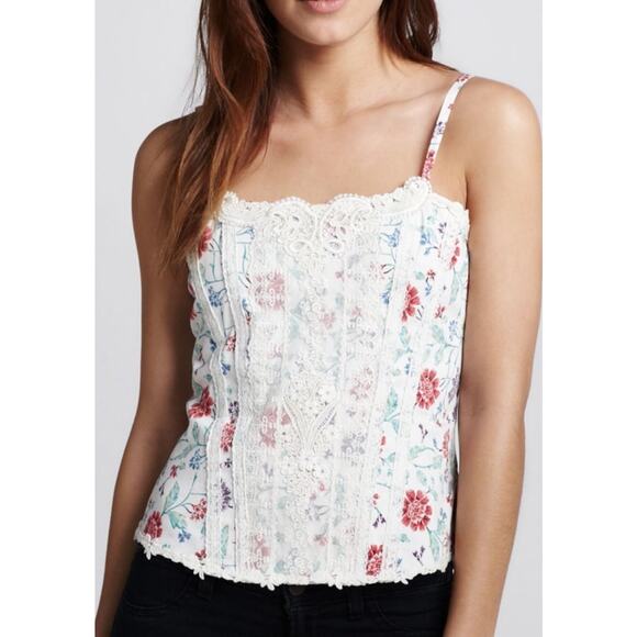 New Free People Miss Lizzy Floral Corset Top $98 SIZE 2 White Zip Lace Detail - Picture 4 of 8